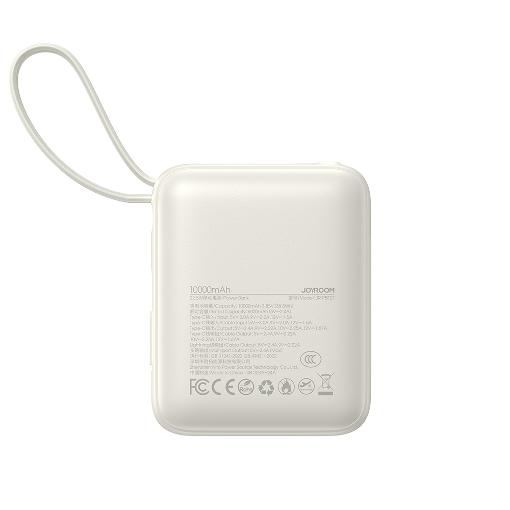 Sạc dự phòng JOYROOM 10000mah PBF27 22.5W siêu nhỏ tích hợp cáp sạc Type C và Lightning dùng cho iPhone 16 , Samsung S24 , Fold