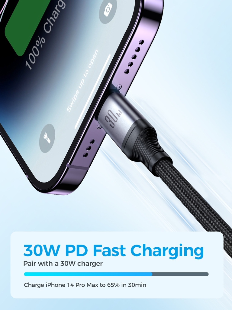 Cáp sạc Joyroom 30W SA21-1T3 Speedy Series 3-in-1 Fast Charging Cable (Type-C to L+C+M) 1.2m-Black