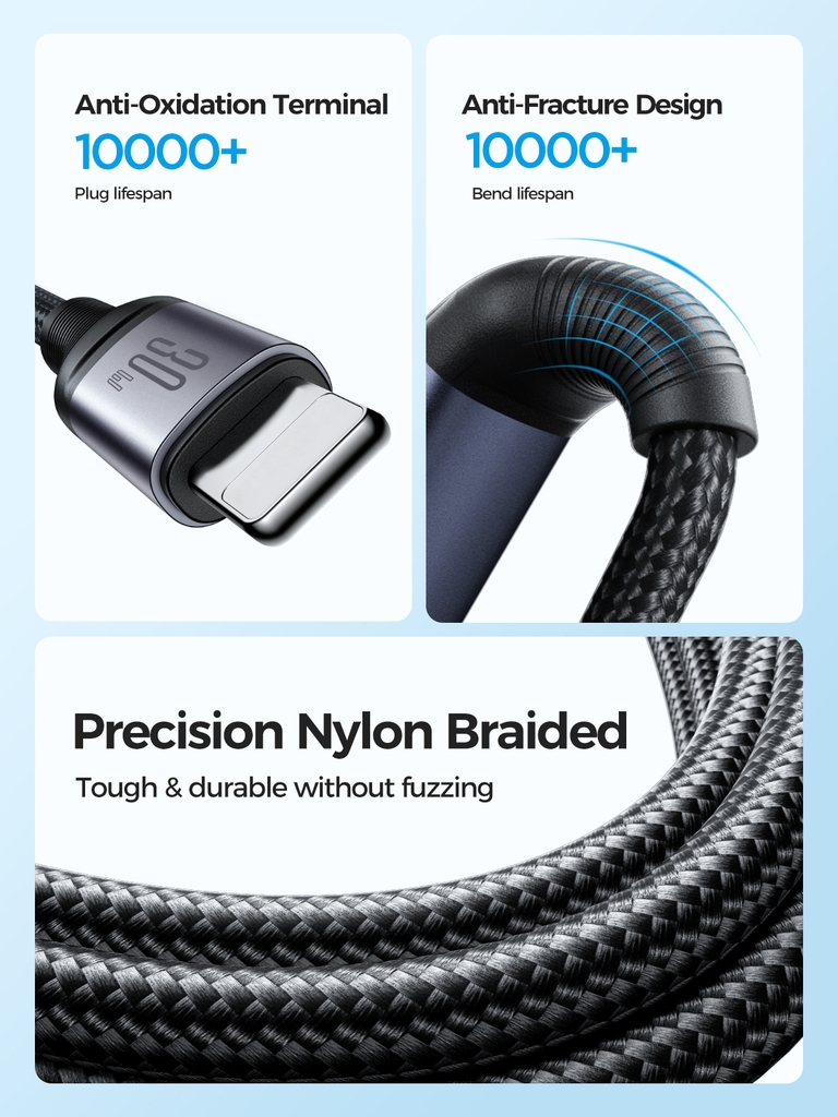 Cáp sạc Joyroom 30W SA21-1T3 Speedy Series 3-in-1 Fast Charging Cable (Type-C to L+C+M) 1.2m-Black