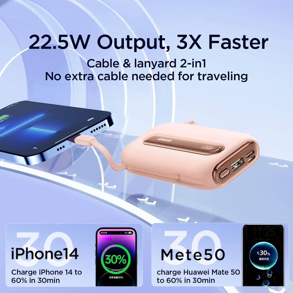 Sạc dự phòng 22.5W Joyroom L012 Colorful 20.000mAh tích hợp cáp sạc điện thoại chứng nhận CCC-FCC-CE
