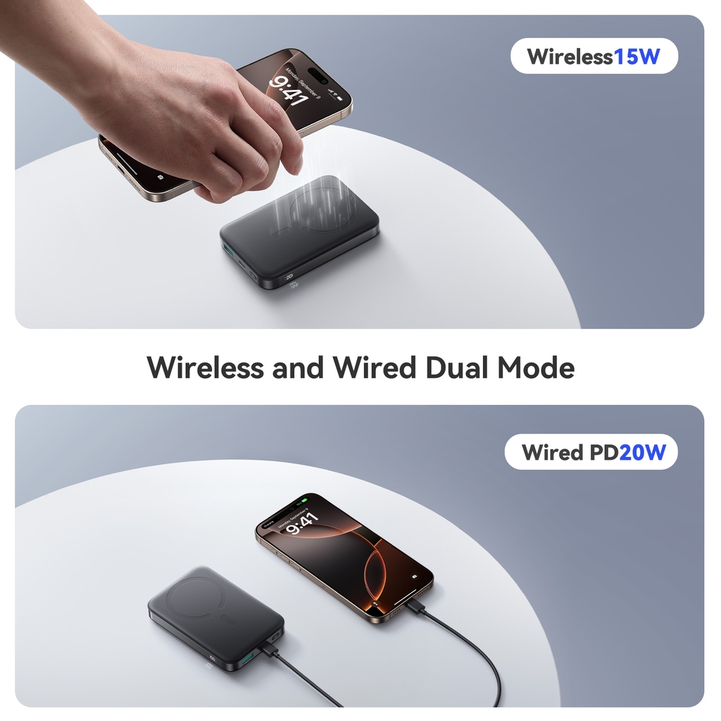Sạc dự phòng iPhone 22.5W Joyroom PBM12 không dây nam châm tích hợp giá đỡ Ring Holder dùng cho điện thoại không dây iPhone, Samsung