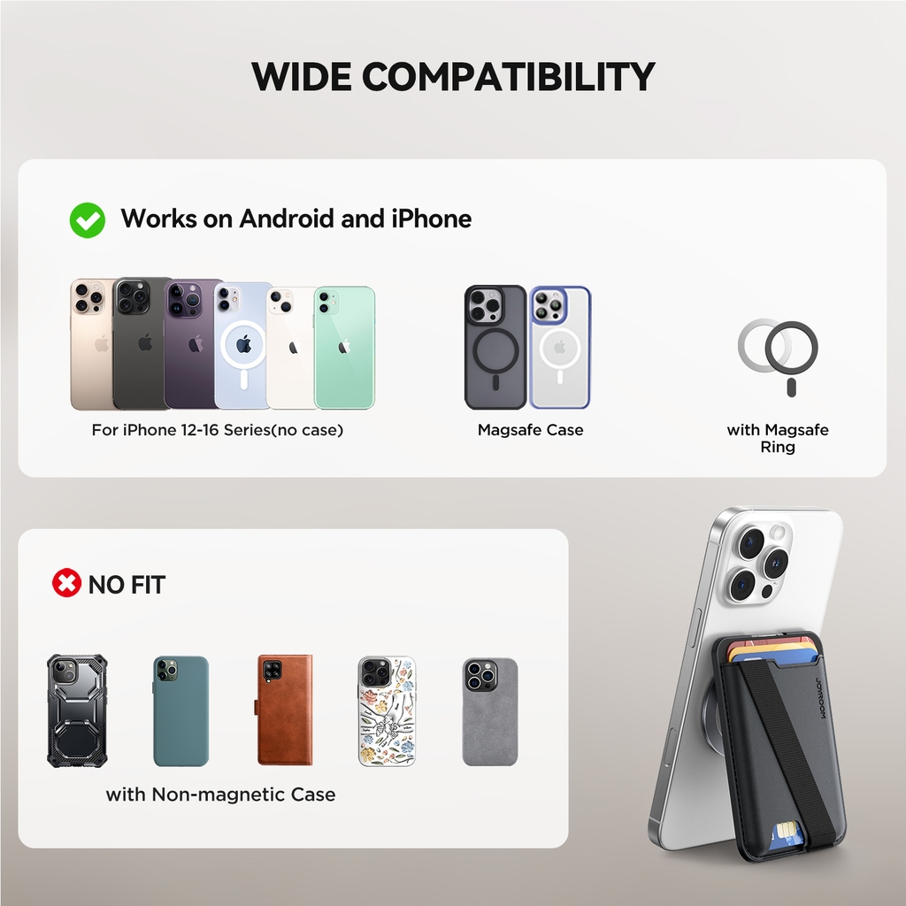 Ví da iPhone Joyroom ZS432 MagSafe Wallet nam châm, aluminum alloy, giá đỡ đa năng