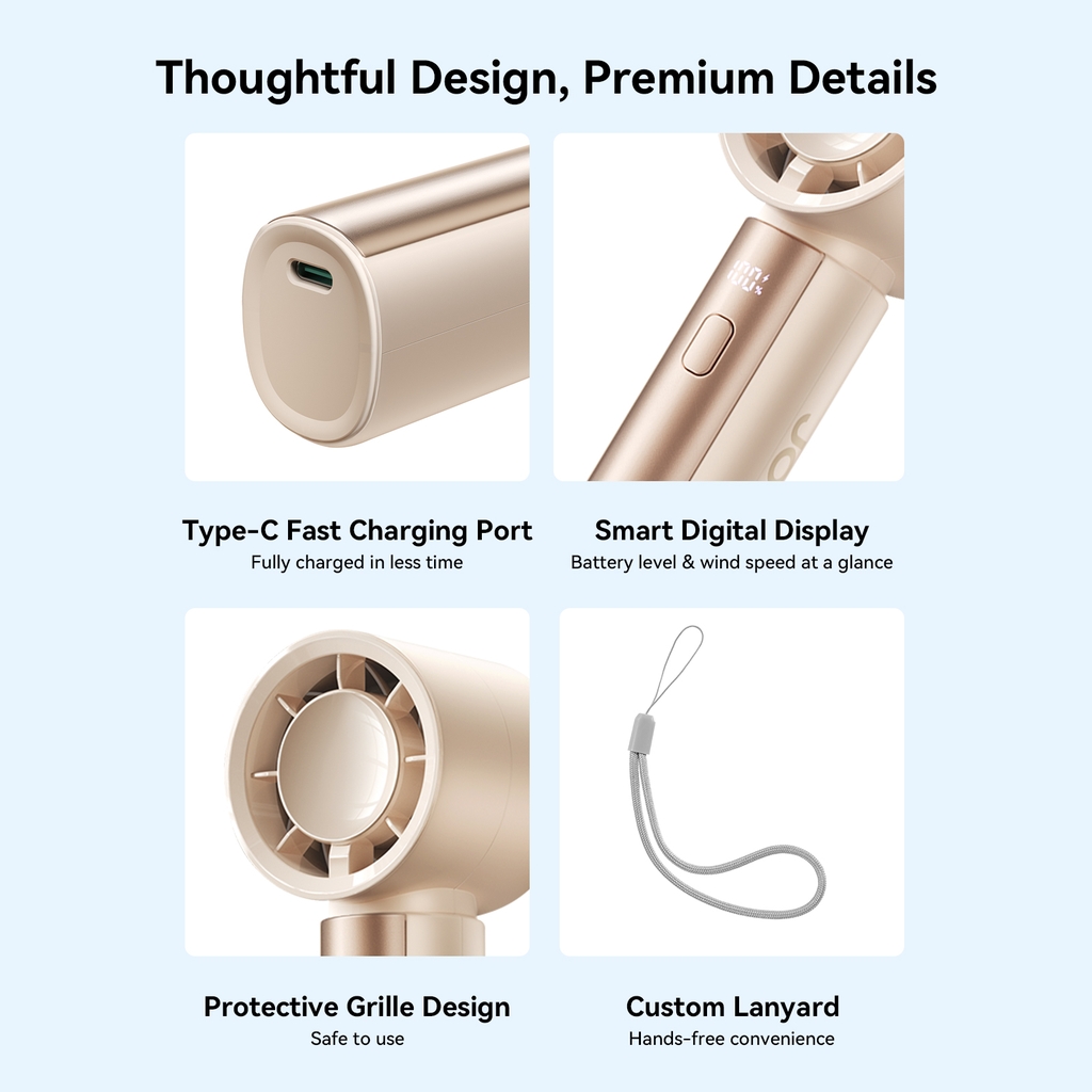 Quạt mini Cầm Tay Joyroom CY716 pin 4000mAh (13,500 RPM HyperDrive™, hơn 6 tiếng sử dụng)