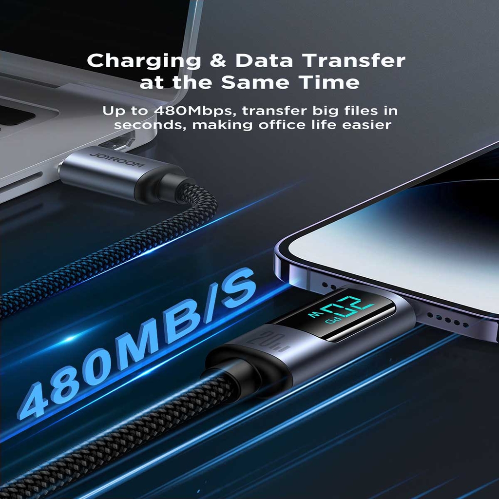 Cáp sạc iPhone Joyroom Prism Series Digital Display Fast Charging Data Cable có màn hình hiển thị công suất nhiều phiên bản sạc type c công suất lên 100w