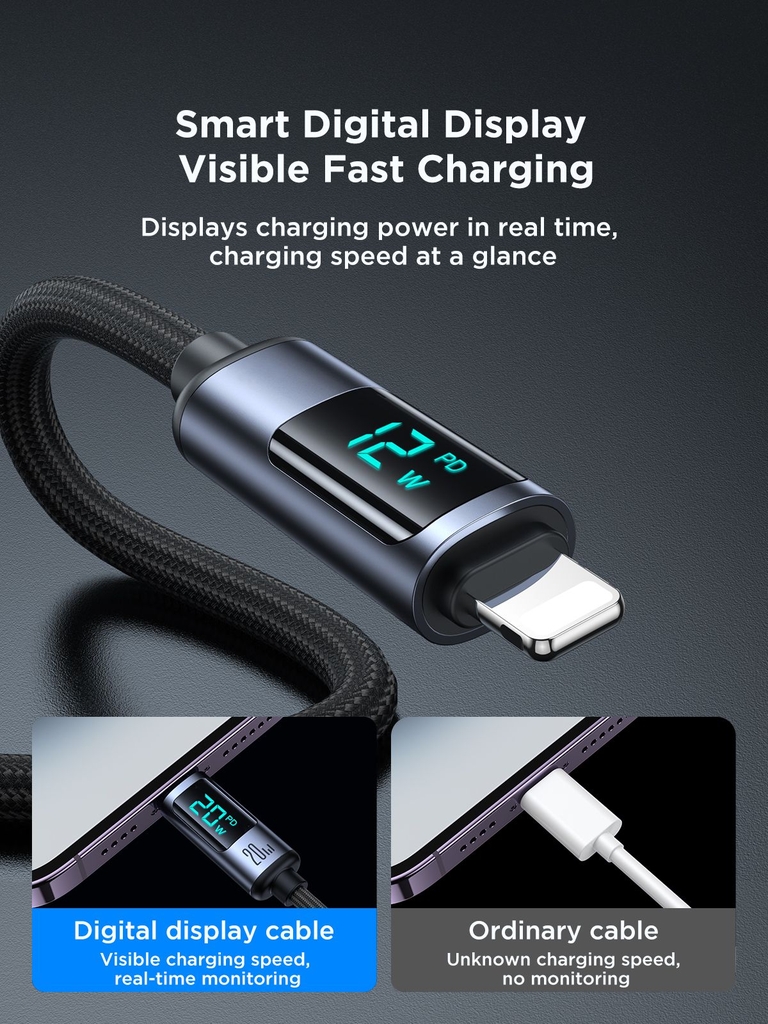 Cáp sạc iPhone Joyroom Prism Series Digital Display Fast Charging Data Cable có màn hình hiển thị công suất nhiều phiên bản sạc type c công suất lên 100w