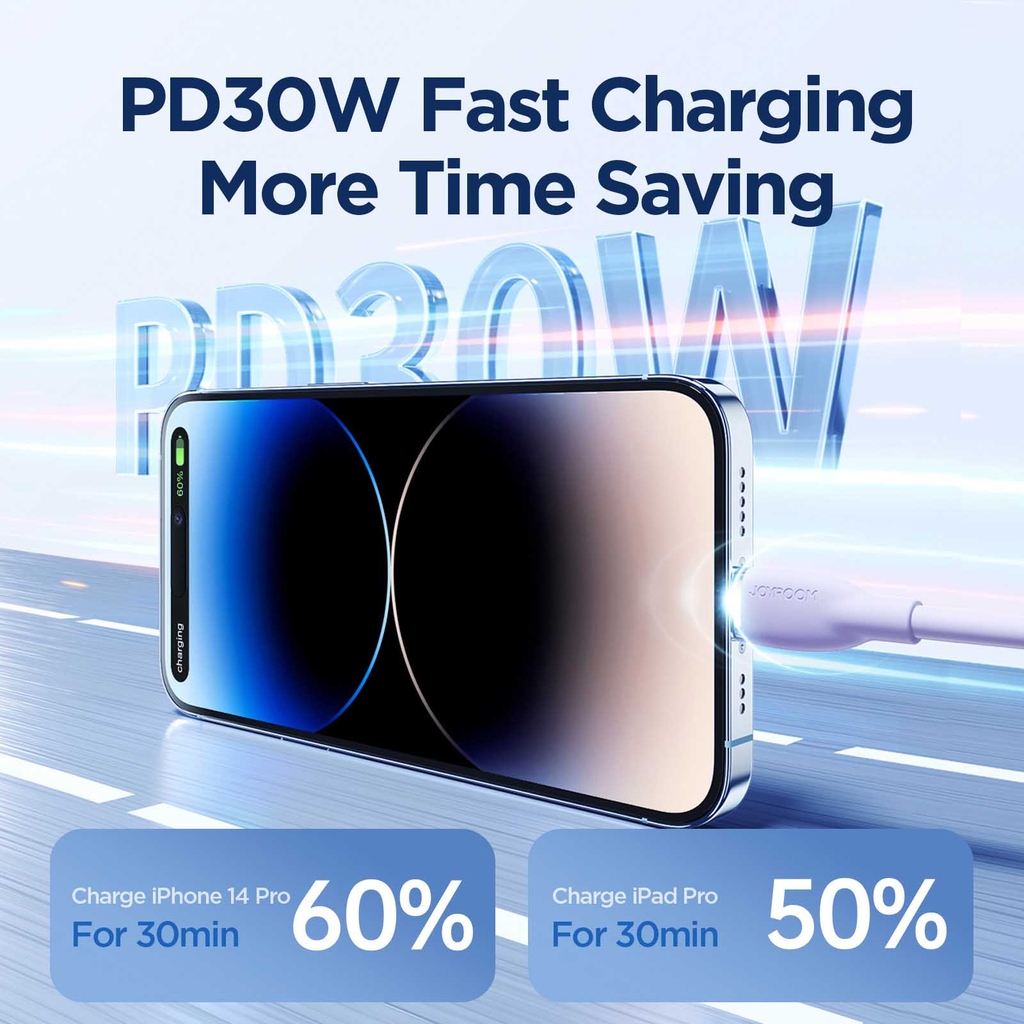 Cáp sạc Joyroom 30W SA29 Colorful Series Liquid Silicone Type C to Lightning dùng cho iPhone 14, Samsung thiết kế độc đáo dây nhựa màu sắc năng động