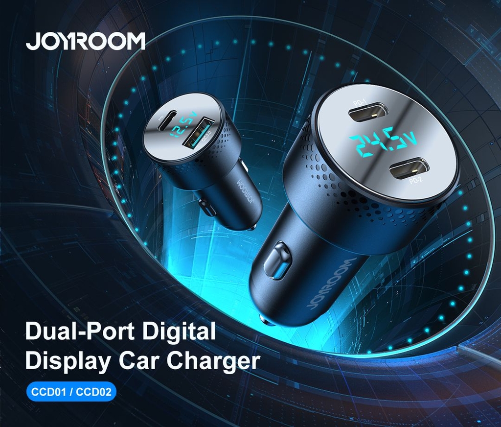 Tẩu sạc ô tô Joyroom CCD01 53W 2 cổng sạc A+C màn hình hiển thị Digital Display Car Charger dùng cho xe hơi