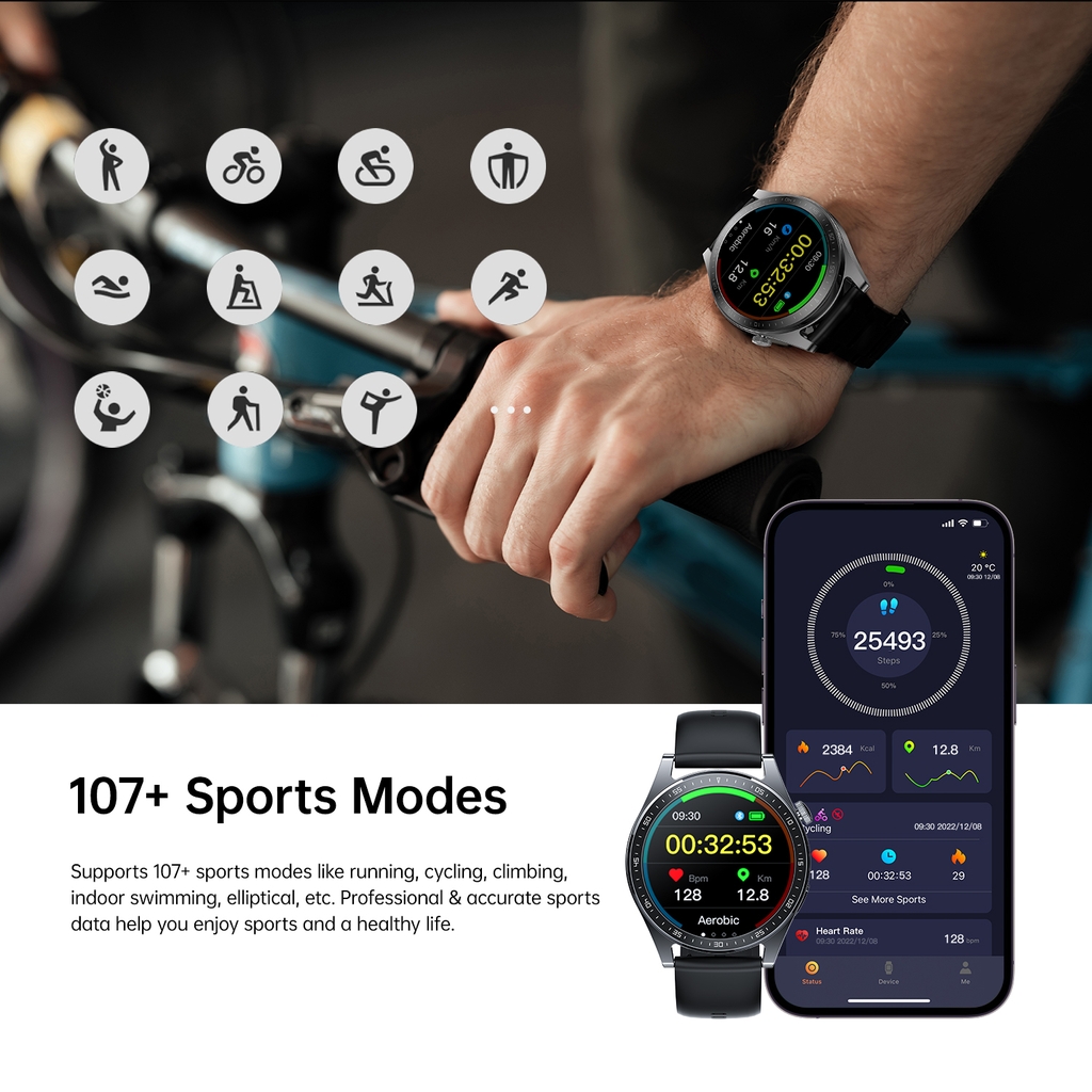 Đồng hồ thông minh Joyroom FC2 Classic Series Smart Watch tích hợp hơn 20 môn thể thao và đo sức khỏe nhịp tim, huyết áp, SPO2 màn hình IPS sắc nét