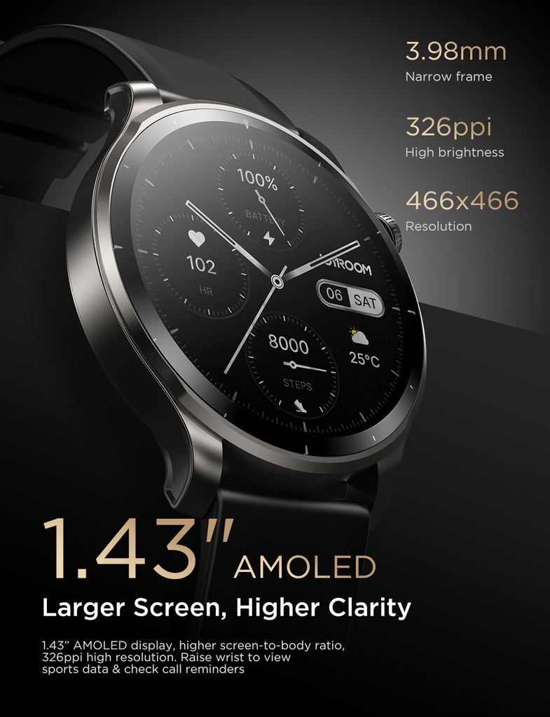 Đồng hồ thông minh Joyroom FV1 Classic Smart Watch tích hợp hơn 110 môn thể thao và đo sức khỏe nhịp tim, huyết áp, SPO2 màn hình AMOLED sắc nét