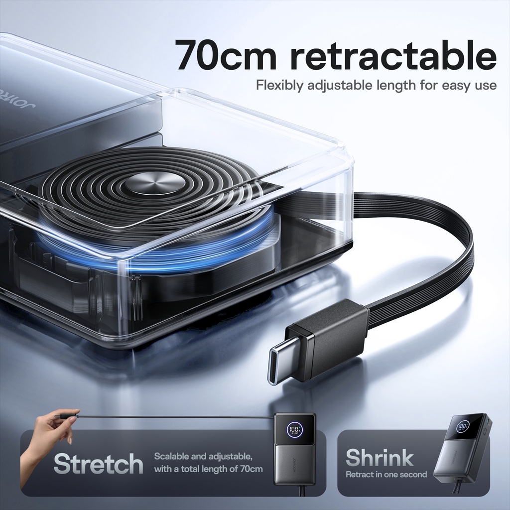 Sạc dự phòng Joyroom PR1 sạc nhanh 22.5W dung lượng 10000mAh tích hợp dây sạc rút di động gọn nhẹ