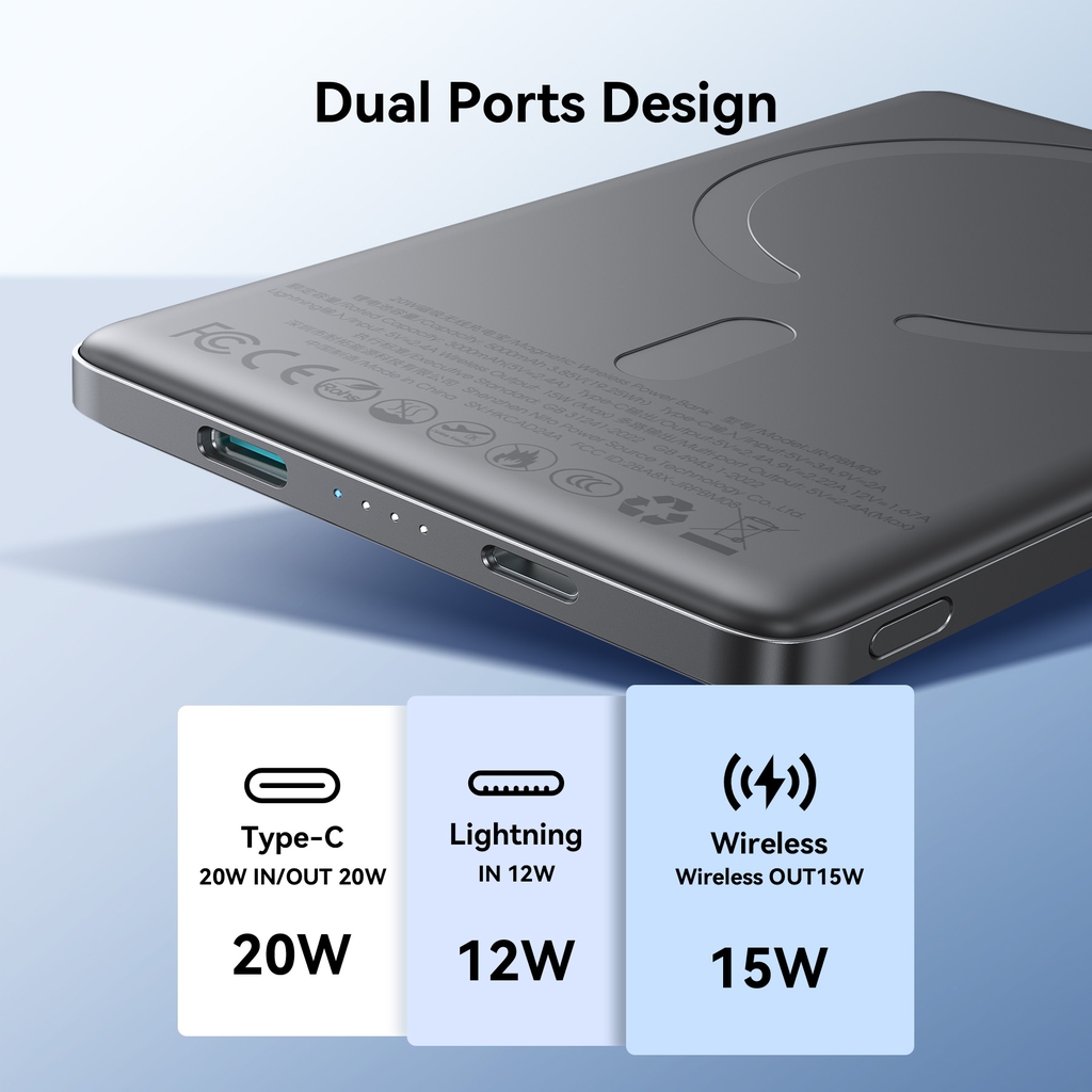 Sạc dự phòng mỏng 20W Joyroom PBM08 ultra thin metal magnetic wireless charging dùng cho điện thoại không dây iPhone, Samsung