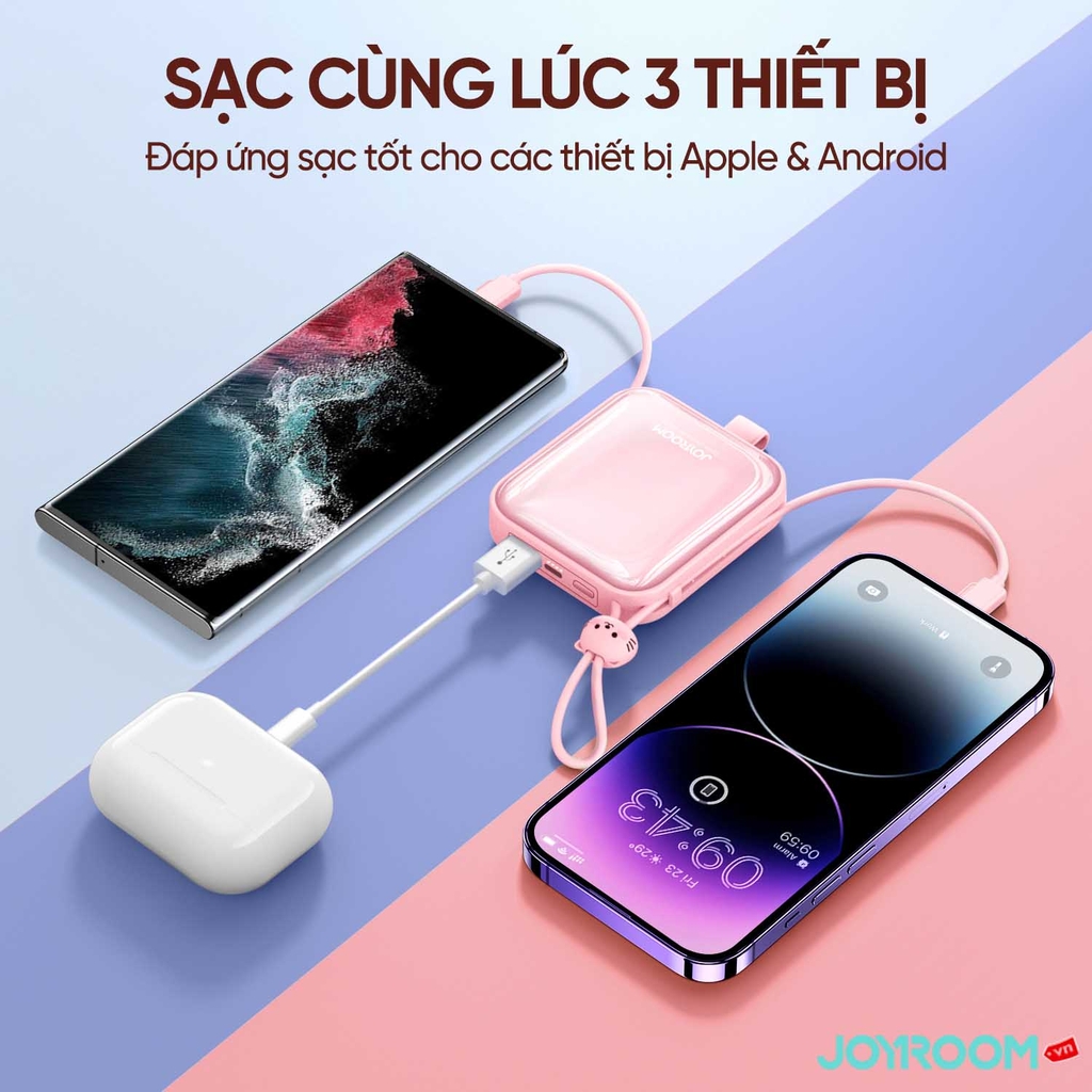 Sạc dự phòng Joyroom Jelly Series 22.5W Power Bank 10000mAh tích hợp 2 dây sạc USBC + iPhone