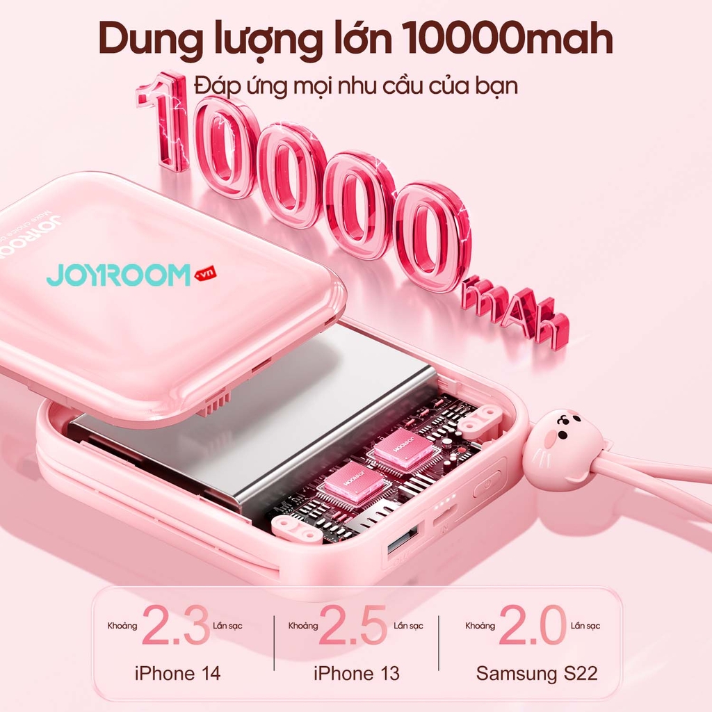 Sạc dự phòng Joyroom Jelly Series 22.5W Power Bank 10000mAh tích hợp 2 dây sạc USBC + iPhone