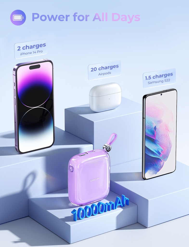 Sạc dự phòng Joyroom Jelly Series Power Bank 10000mAh tích hợp cáp sạc USB C