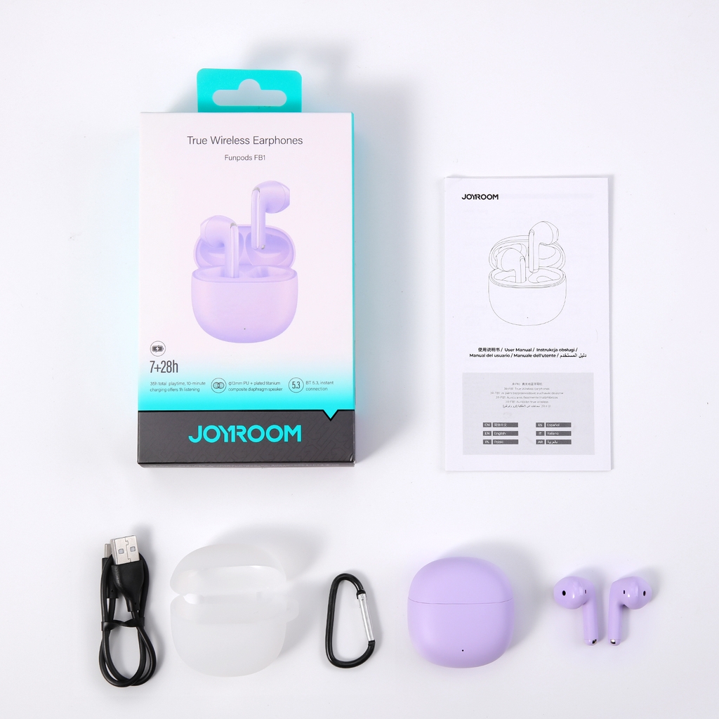 Tai nghe không dây bluetooth Joyroom Funpods Series FB1 True Wireless earphones dùng cho điện thoại, laptop, máy tính tặng kèm bao da silicone sang trọng