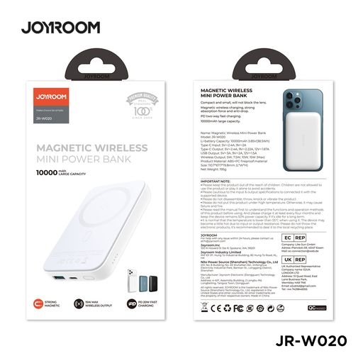 Sạc dự phòng iPhone Joyroom W020 công suất 20W-10000mAh nam châm magsafe với nhiều màu sắc tặng kèm cáp sạc