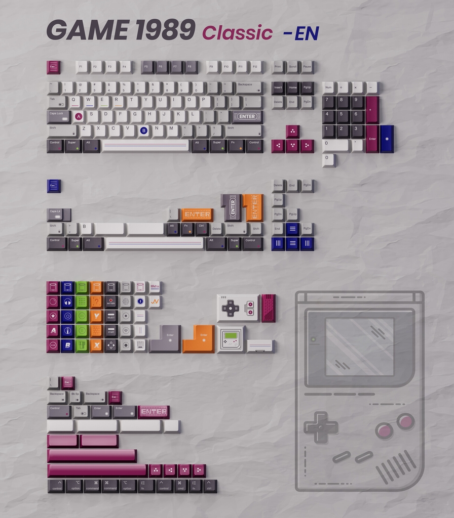 Bộ keycap 80Retros Game 1989 Cool Gray (Cherry profile / PBT)