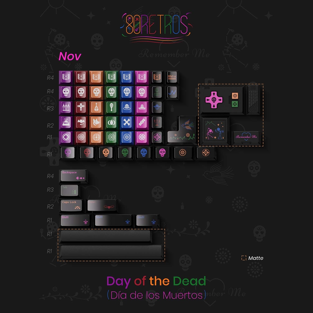 [Pre-order] Bộ keycap 80Retros Day of the Dead (Cherry profile / PBT Ink-Printing)