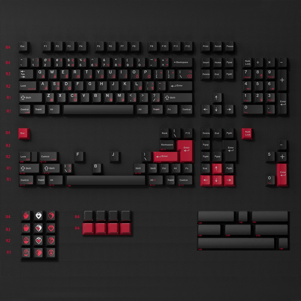 Bộ keycap JKDKeys KM Crimson Heartbreak (Cherry profile / PBT Dyesub)