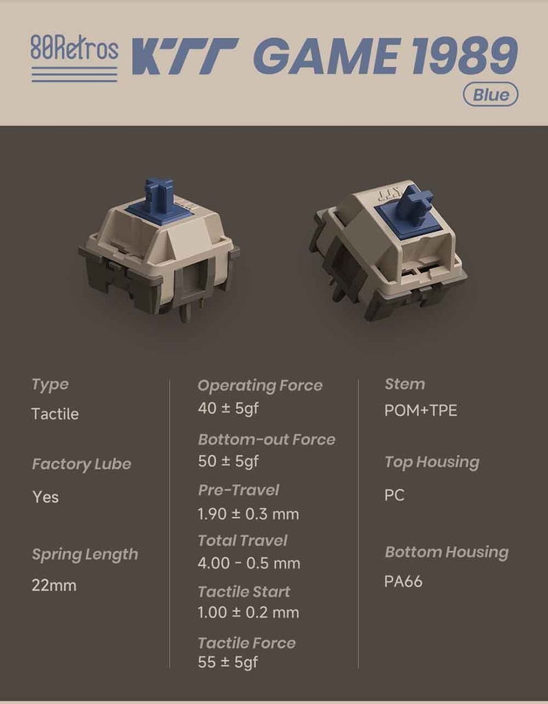 80Retros x KTT Film switch - Game 1989 Orange / Red / White / Blue