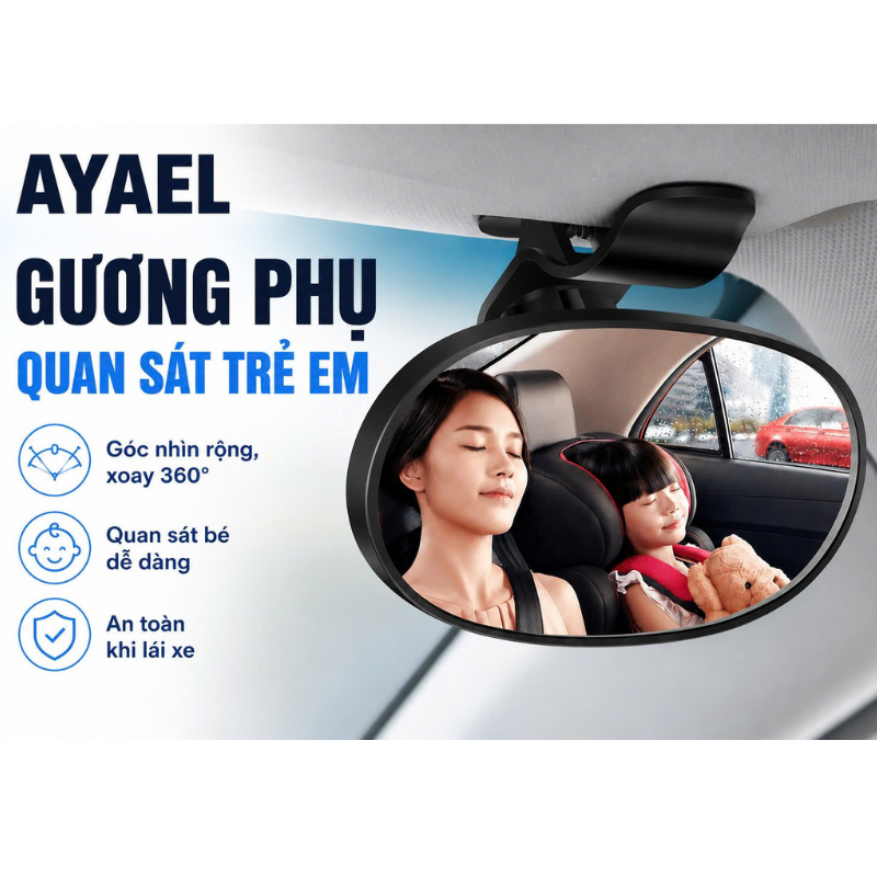 Gương Đa Năng Nhựa ABS Quan Sát Bé Trên Xe Ôtô Xoay 360 độ - Gương Phụ Theo Dõi Bé Ghế Sau An Toàn Cho Xe Hơi