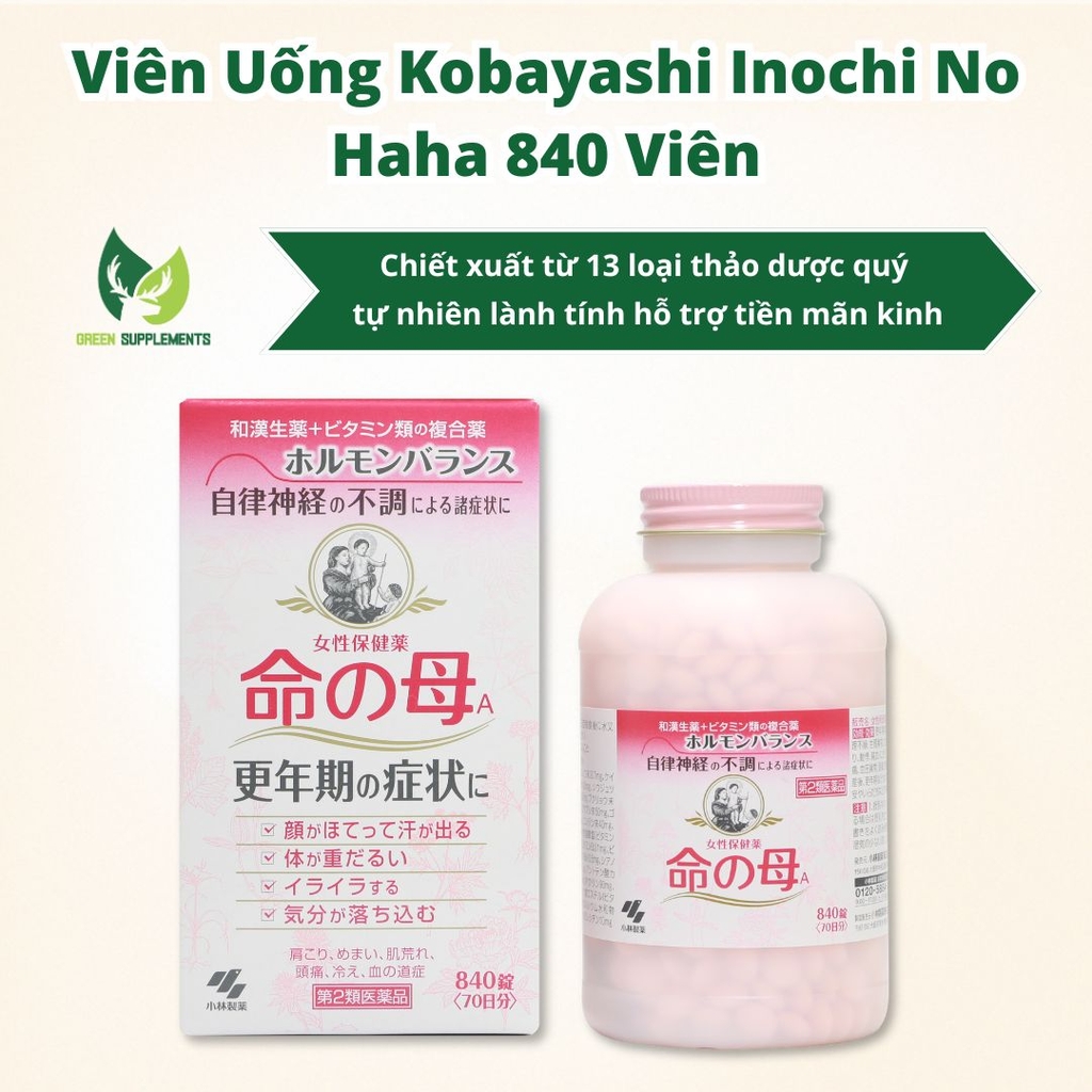 Viên Uống Hỗ Trợ Tiền Mãn Kinh Kobayashi Inochi No Haha 840 Viên