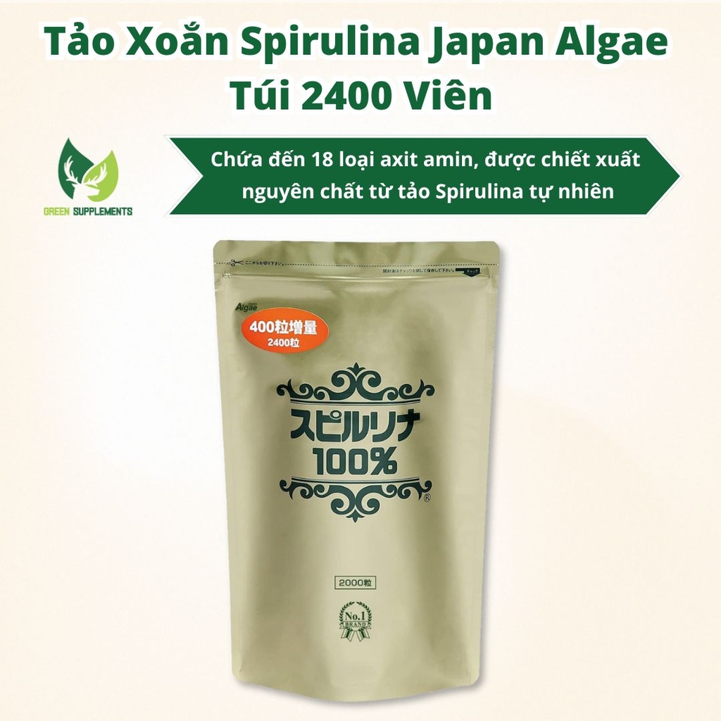 Tảo Xoắn Spirulina Japan Algae Túi 2400 Viên