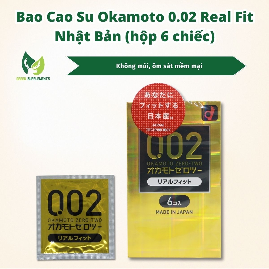 Bao Cao Su Okamoto 0.02 Real Fit Ôm Sát Mềm Mại Nội Địa Nhật Bản (hộp 6 chiếc)