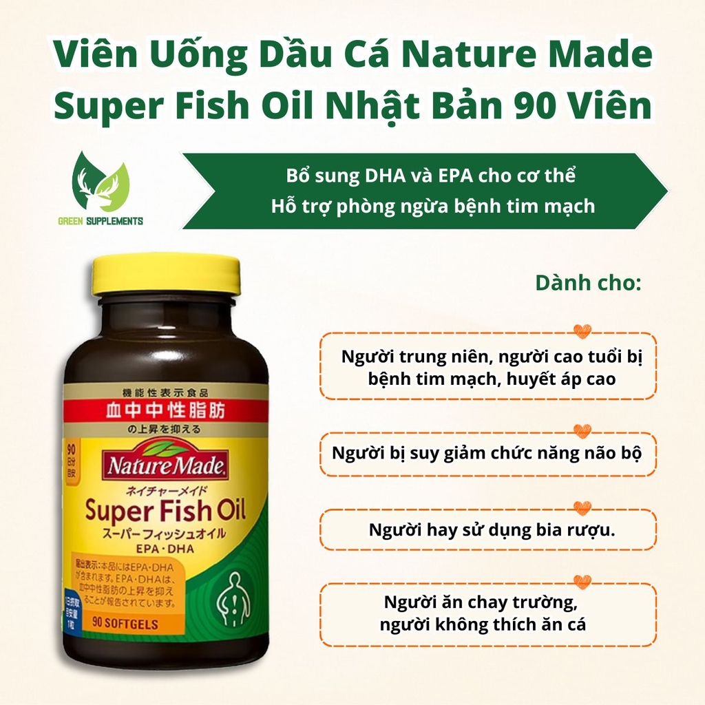 Viên Uống Dầu Cá Nature Made Super Fish Oil (EPA, DHA) Nhật Bản 90 Viên [Mẫu Mới]