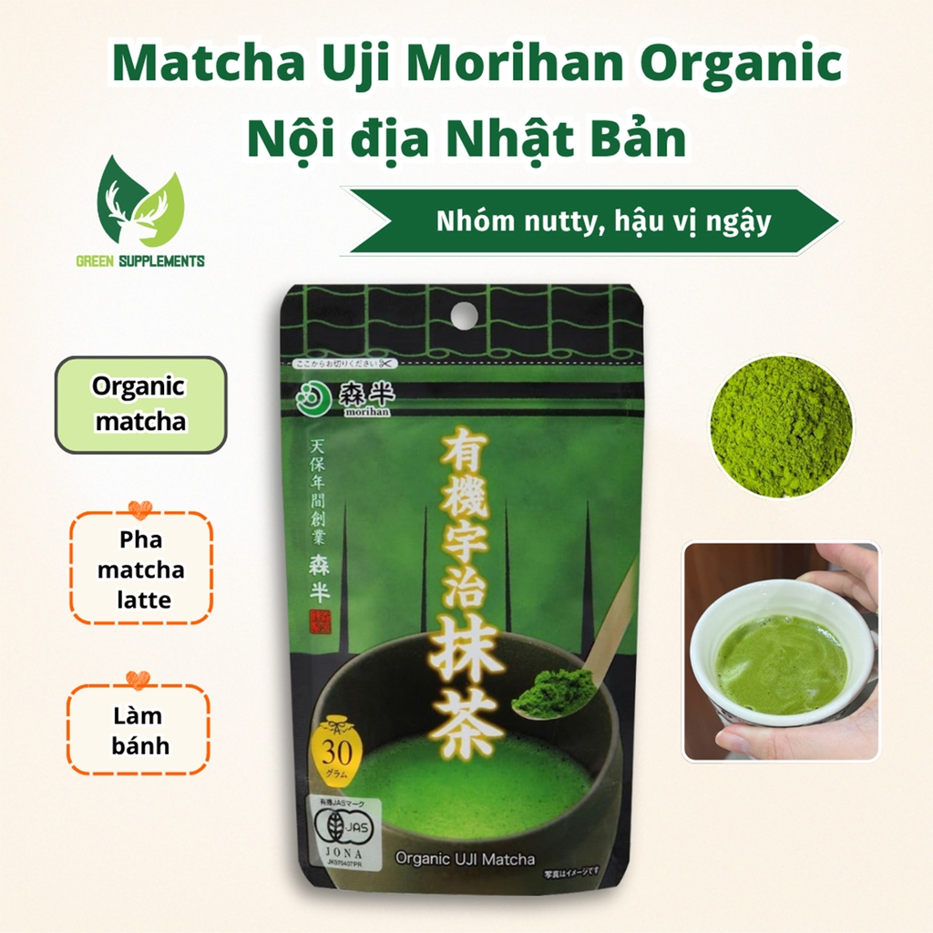 Bột Matcha Nhật Bản Morihan Organic Uji Matcha 30g