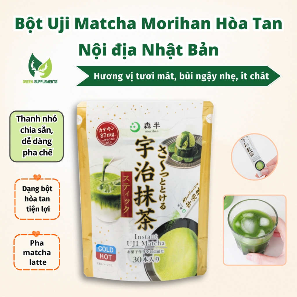 Bột Matcha Dễ Hòa Tan Morihan Uji Matcha Nhật Bản Túi 30 Thanh 1,8g