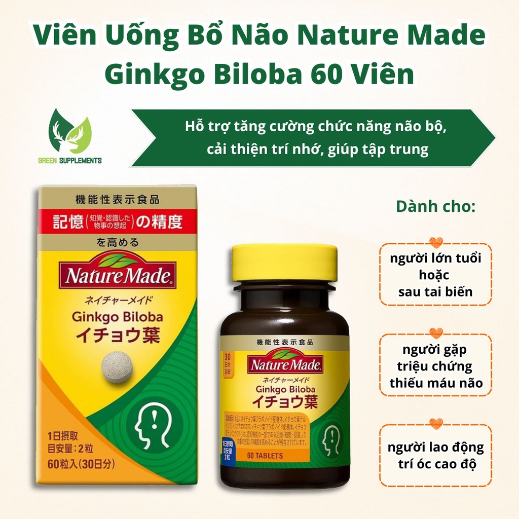 Viên Uống Bổ Não Nature Made Ginkgo Biloba 60 Viên