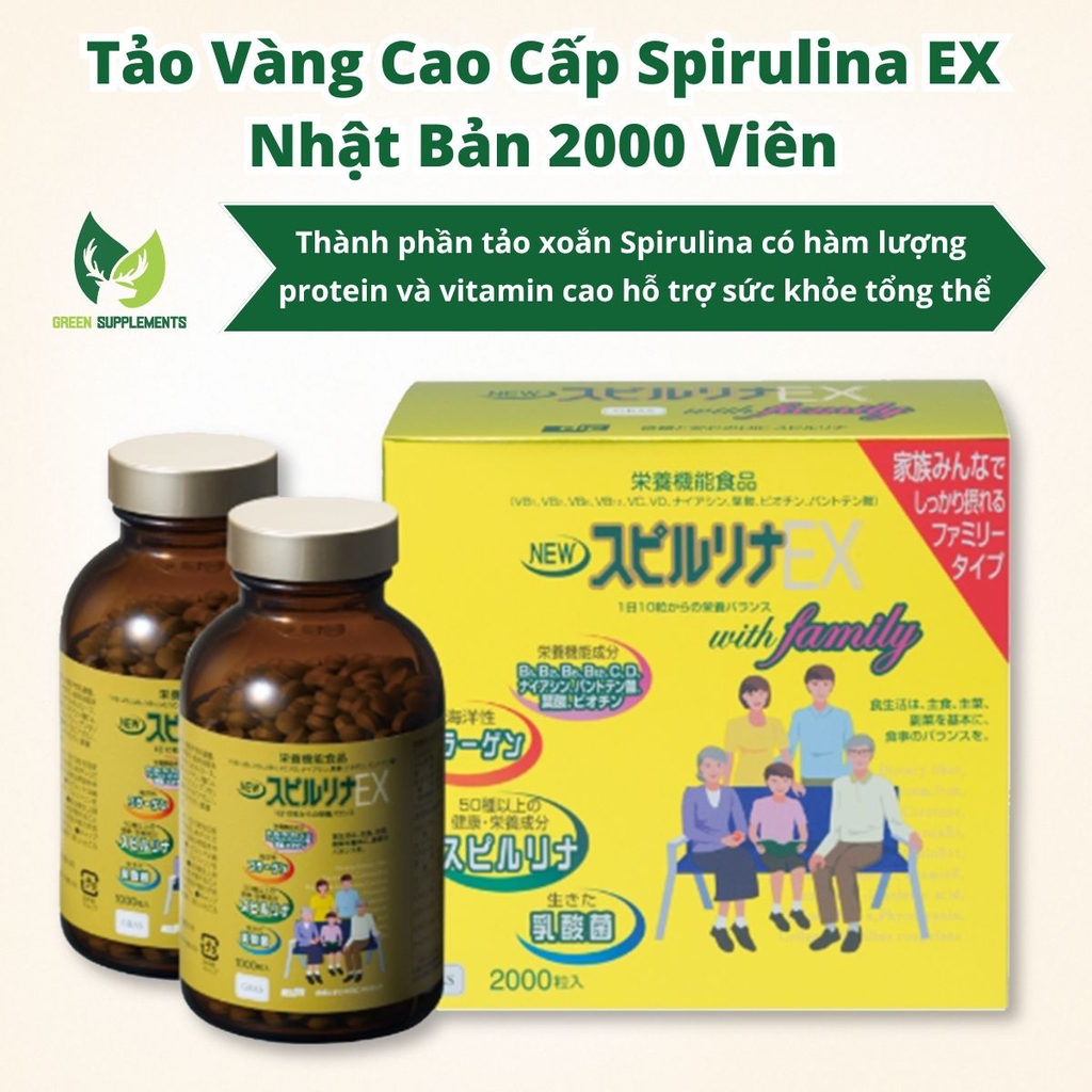 Tảo Vàng Cao Cấp Spirulina EX Nhật Bản 2000 Viên