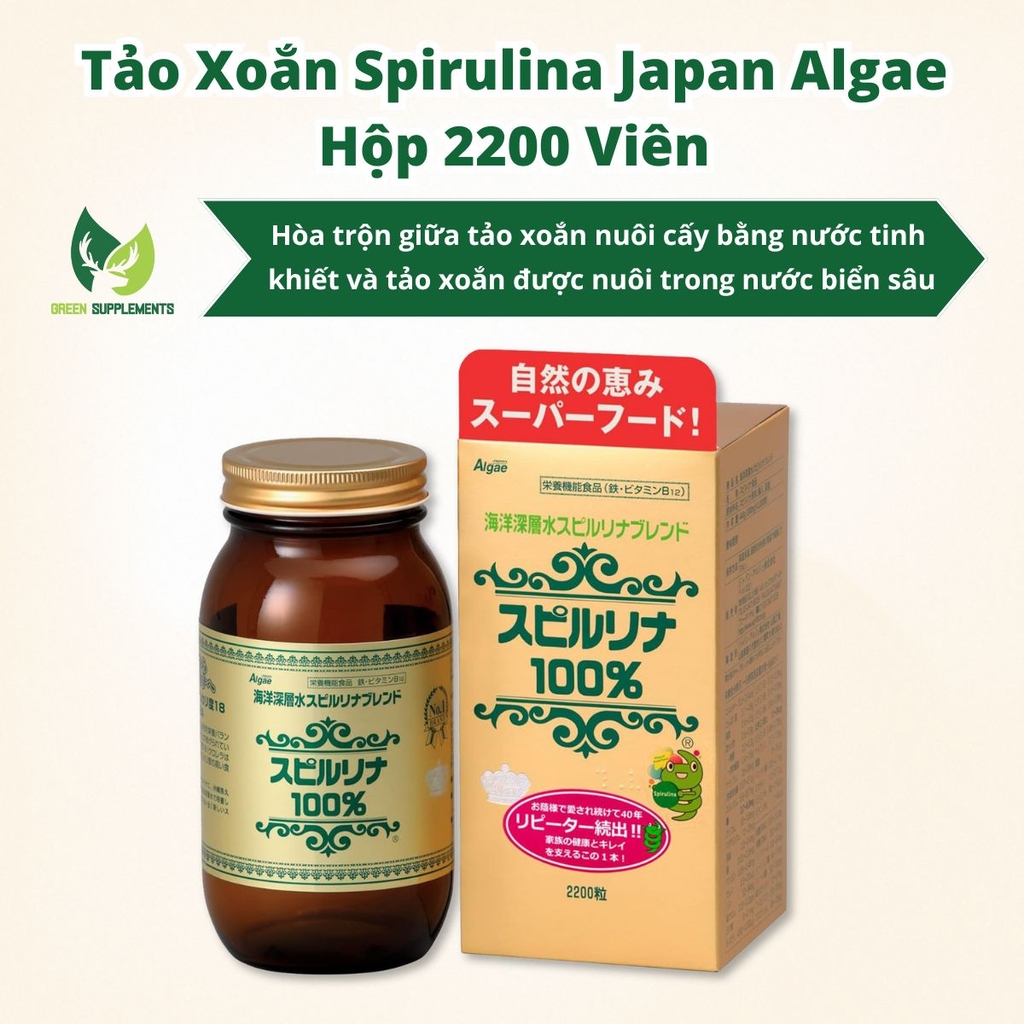 Tảo Xoắn Spirulina Japan Algae Hộp 2200 Viên