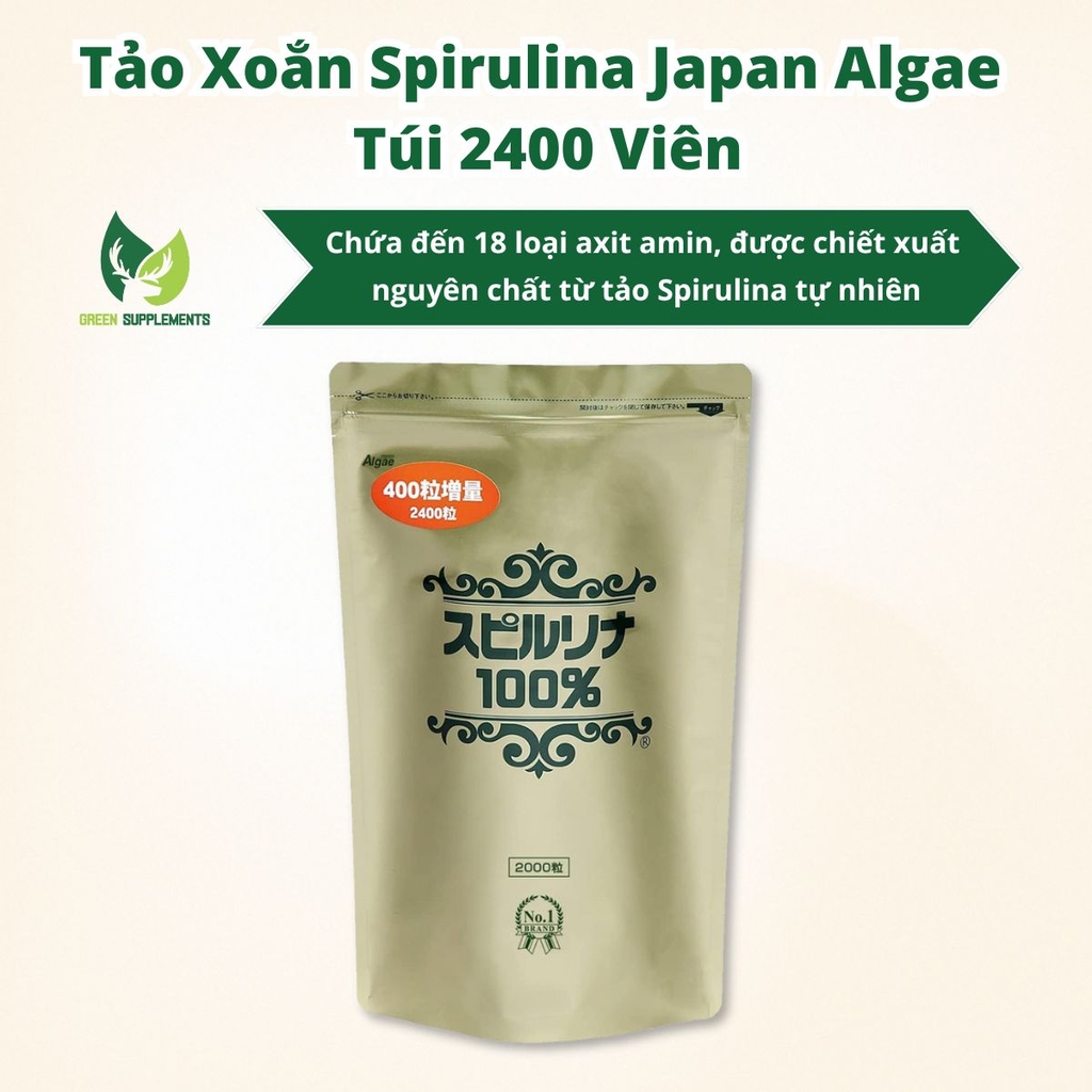 Tảo Xoắn Spirulina Japan Algae Túi 2400 Viên