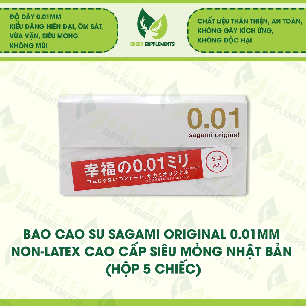 Bao Cao Su Sagami Original 0.01mm Non-Latex Cao Cấp Siêu Mỏng Nhật Bản (hộp 5 chiếc)
