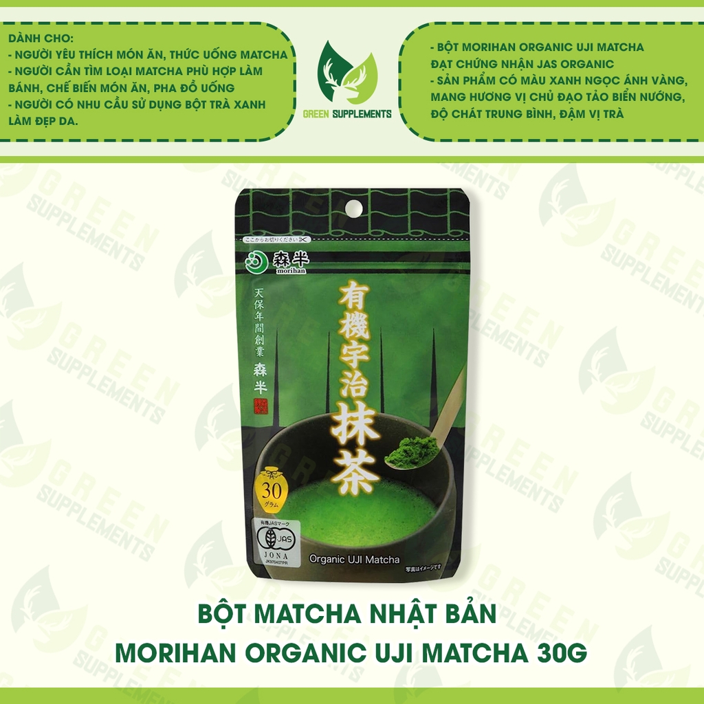 Bột Matcha Nhật Bản Morihan Organic Uji Matcha 30g