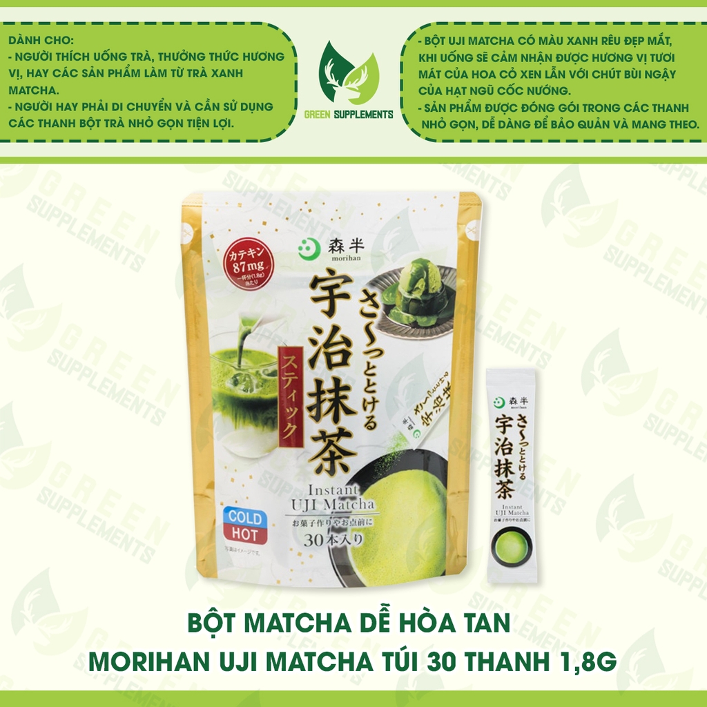 Bột Matcha Dễ Hòa Tan Morihan Uji Matcha Nhật Bản Túi 30 Thanh 1,8g