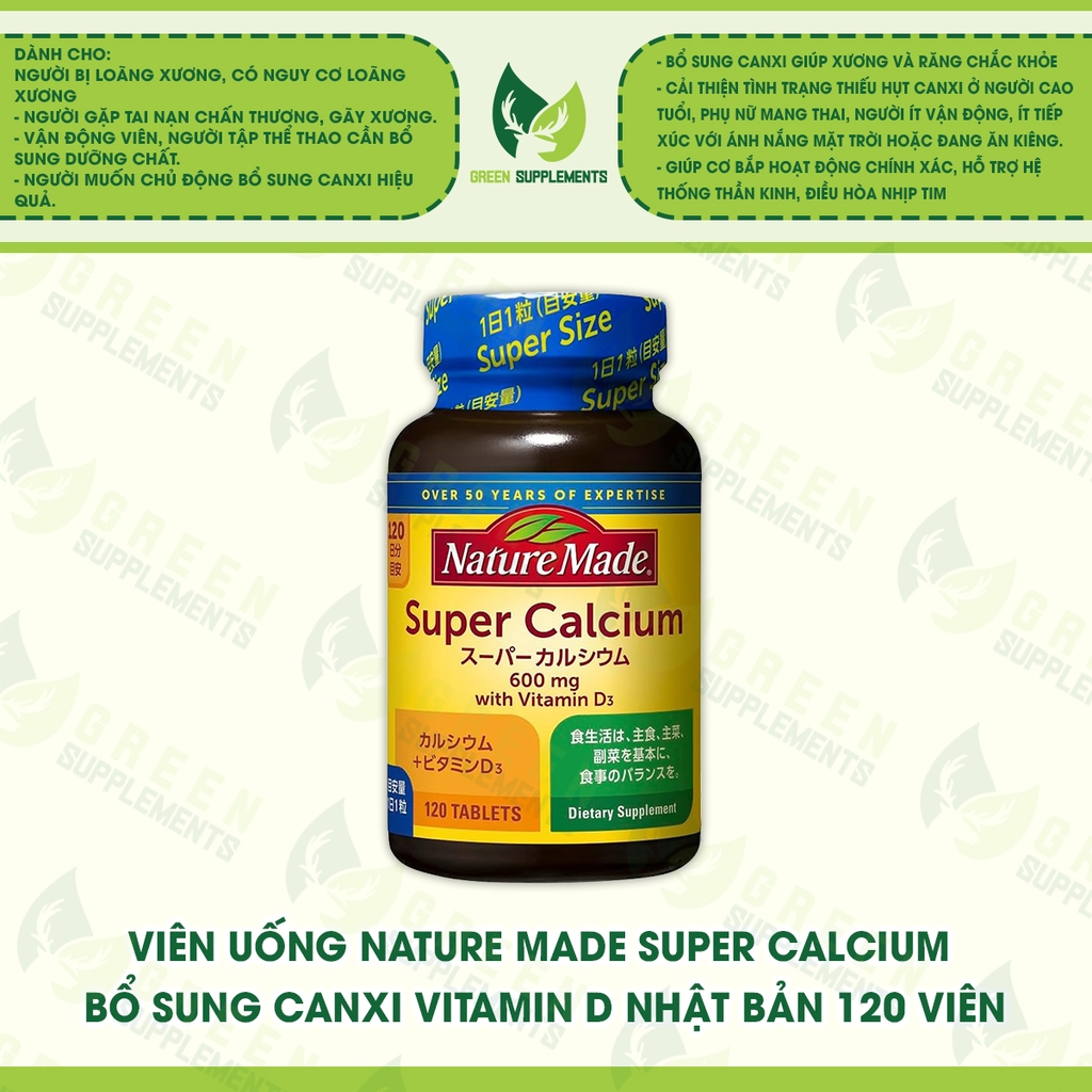 Viên Uống Nature Made Super Calcium Bổ Sung Canxi Vitamin D Nhật Bản 120 Viên