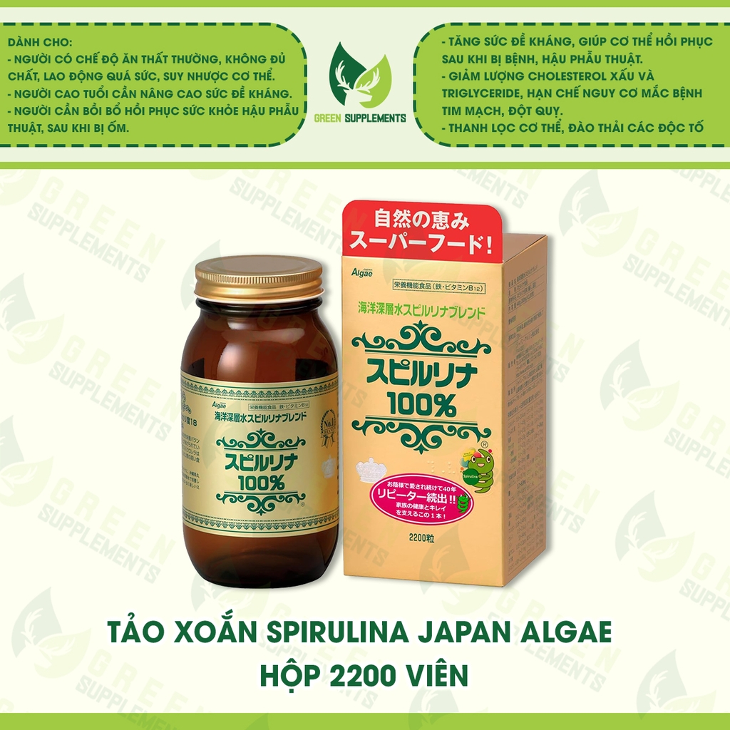 Tảo Xoắn Spirulina Japan Algae Hộp 2200 Viên