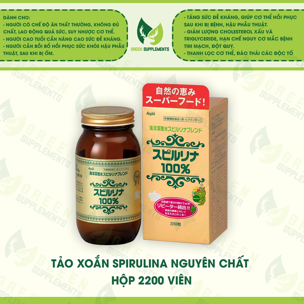 Tảo Xoắn Spirulina Japan Algae Hộp 2200 Viên