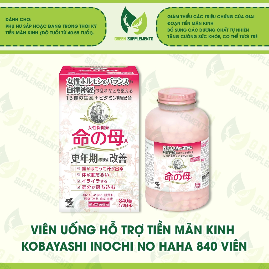 Viên Uống Hỗ Trợ Tiền Mãn Kinh Kobayashi Inochi No Haha 840 Viên