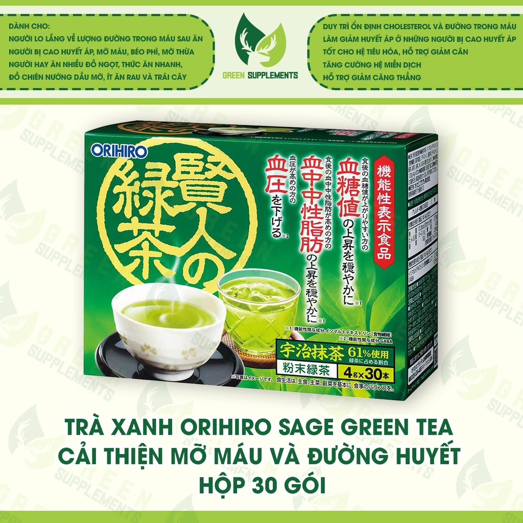Trà Xanh Orihiro Sage Green Tea Cải Thiện Mỡ Máu Và Đường Huyết Hộp 30 Gói