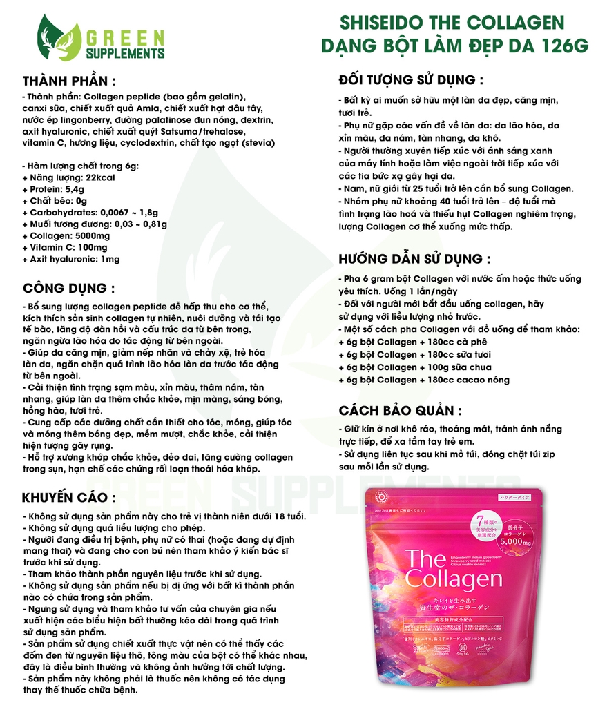 Shiseido The Collagen Dạng Bột Làm Đẹp Da 126g