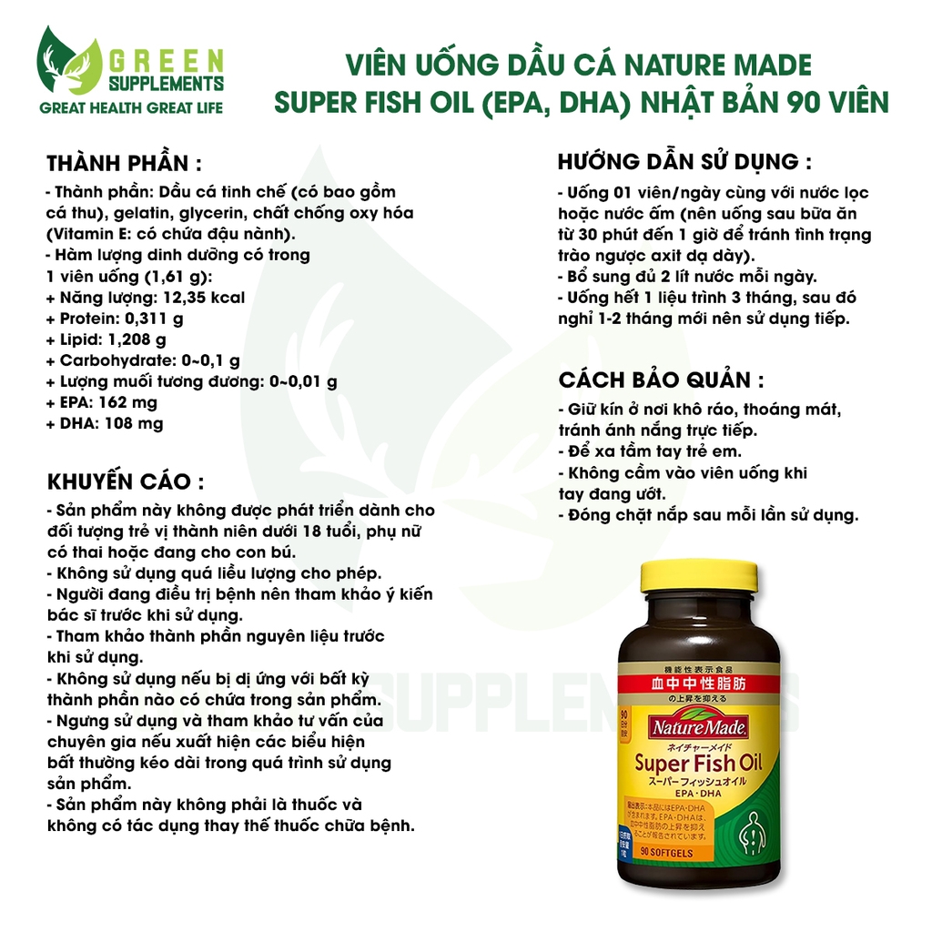 Viên Uống Dầu Cá Nature Made Super Fish Oil (EPA, DHA) Nhật Bản 90 Viên [Mẫu Mới]