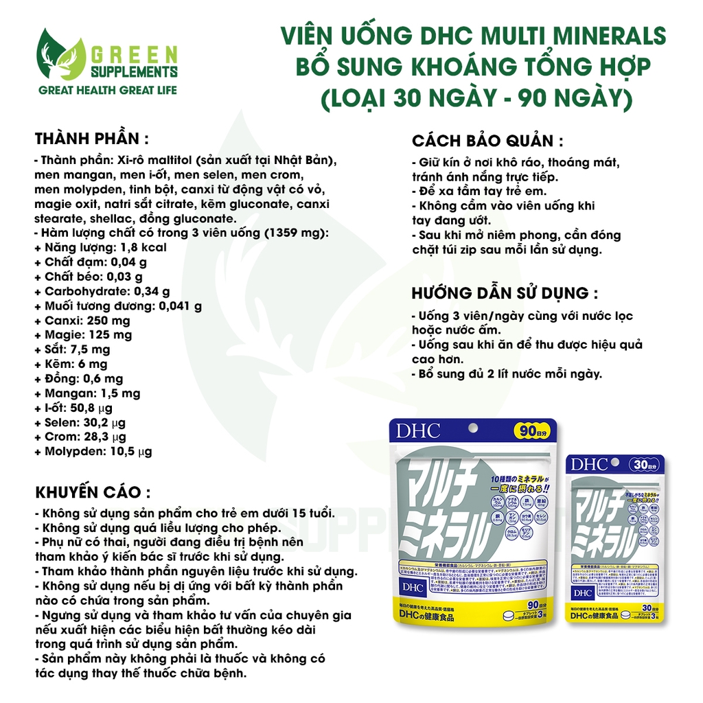 Viên Uống DHC Multi Minerals Bổ Sung Khoáng Tổng Hợp