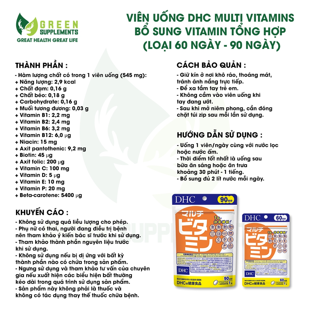 Viên Uống DHC Multi Vitamins Bổ Sung Vitamin Tổng Hợp