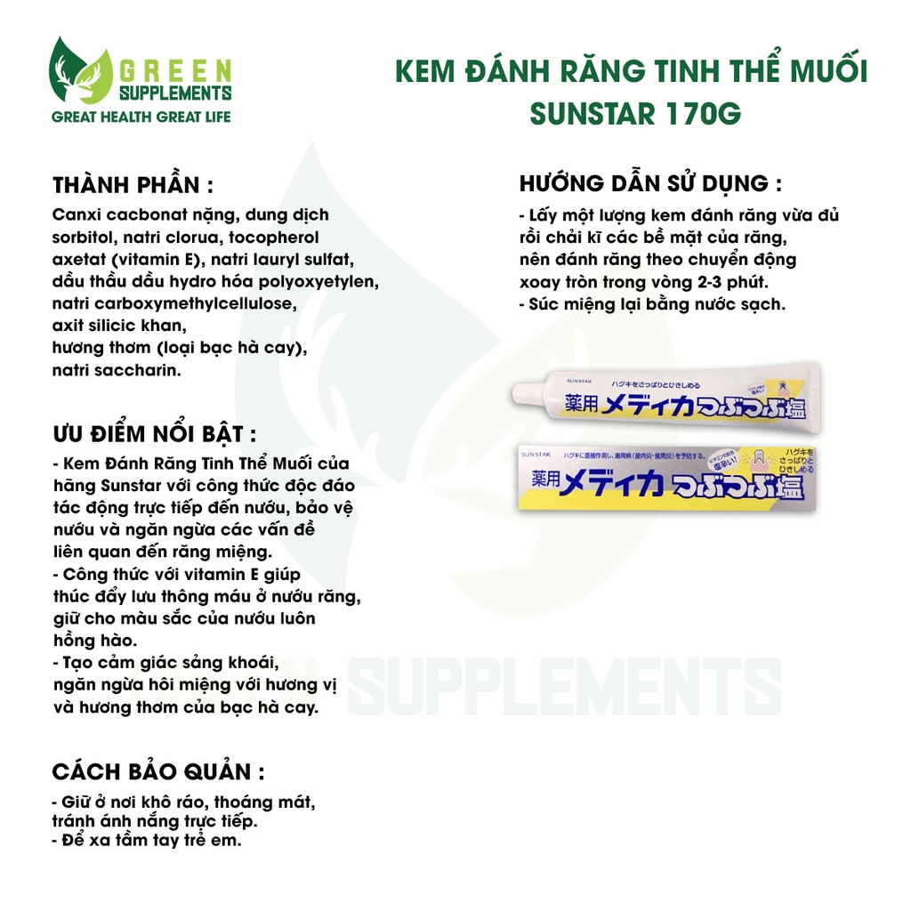 Kem Đánh Răng Tinh Thể Muối Sunstar 170g