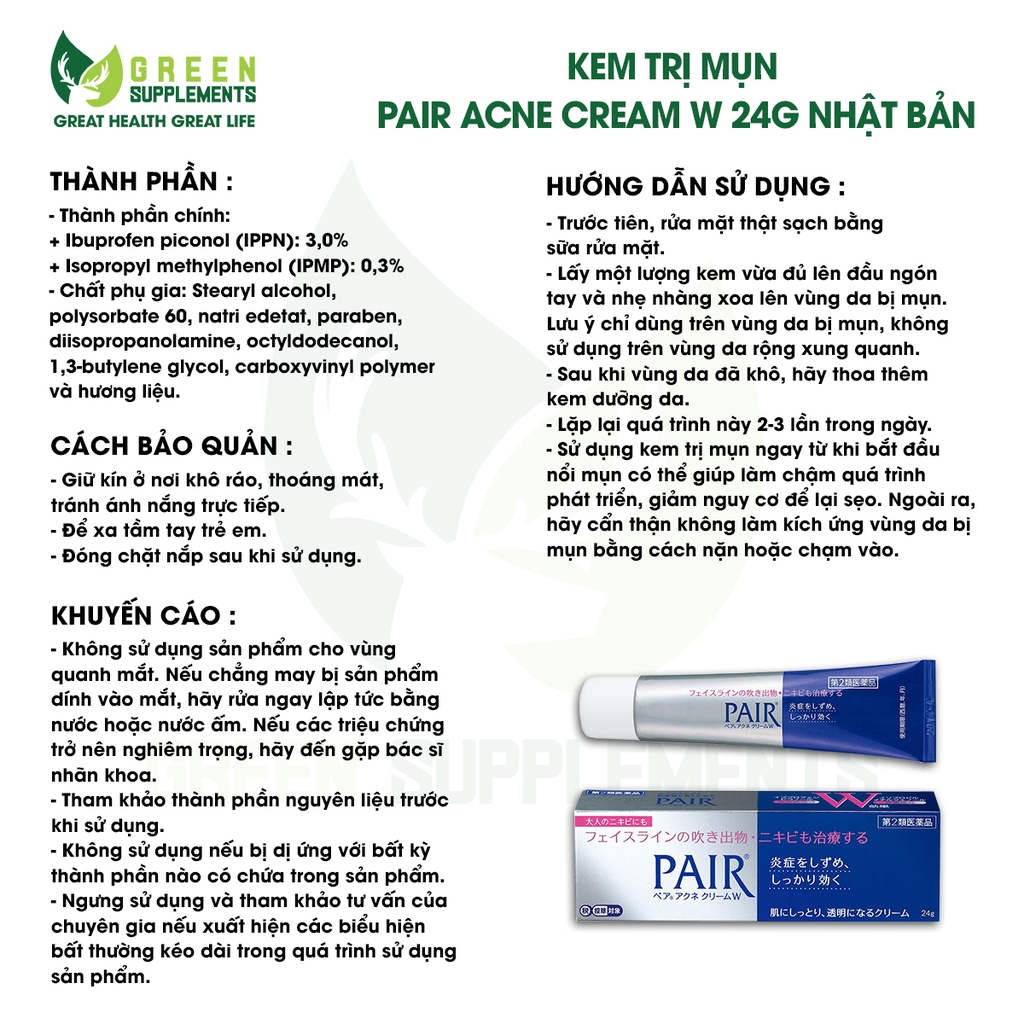 Kem Trị Mụn Pair Acne Cream W 24g Nhật Bản