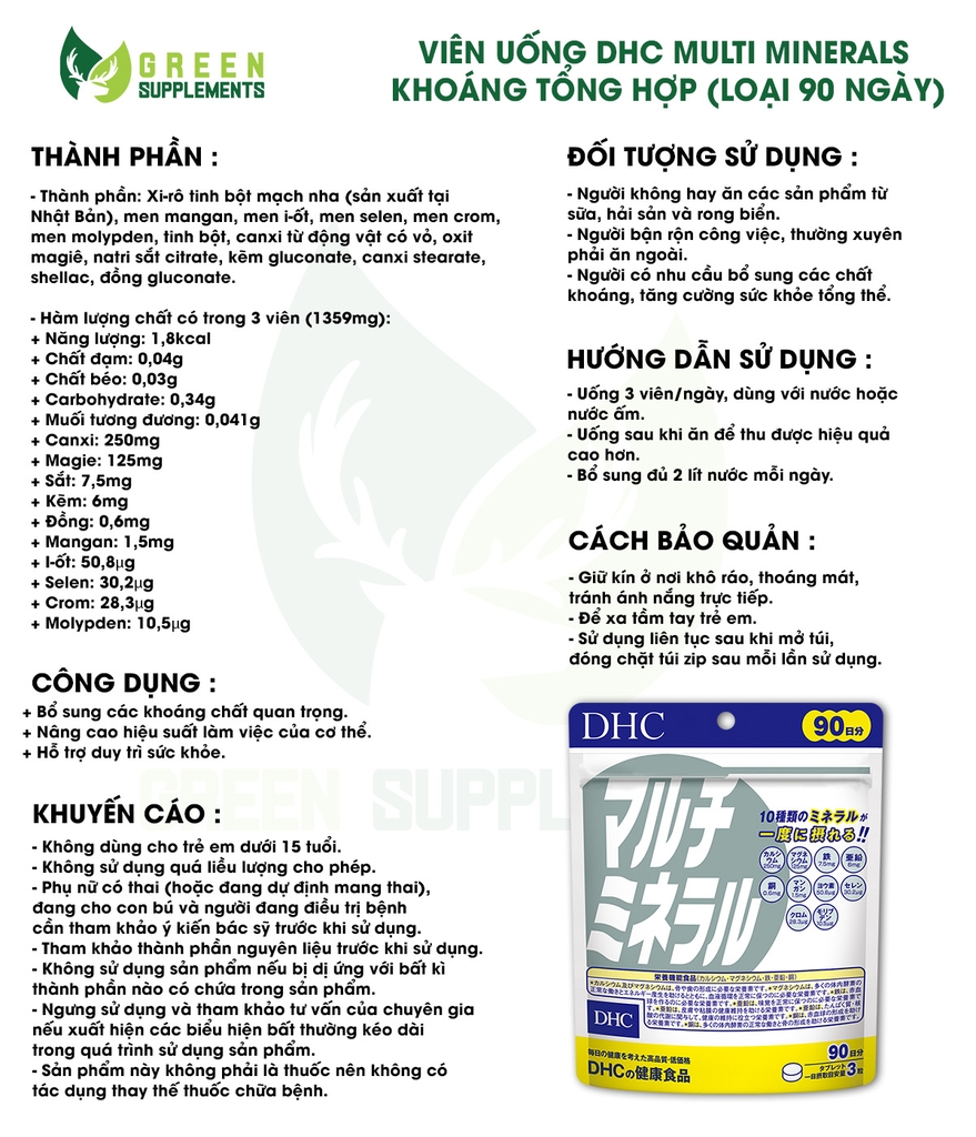 Viên Uống DHC Multi Minerals Bổ Sung Khoáng Tổng Hợp